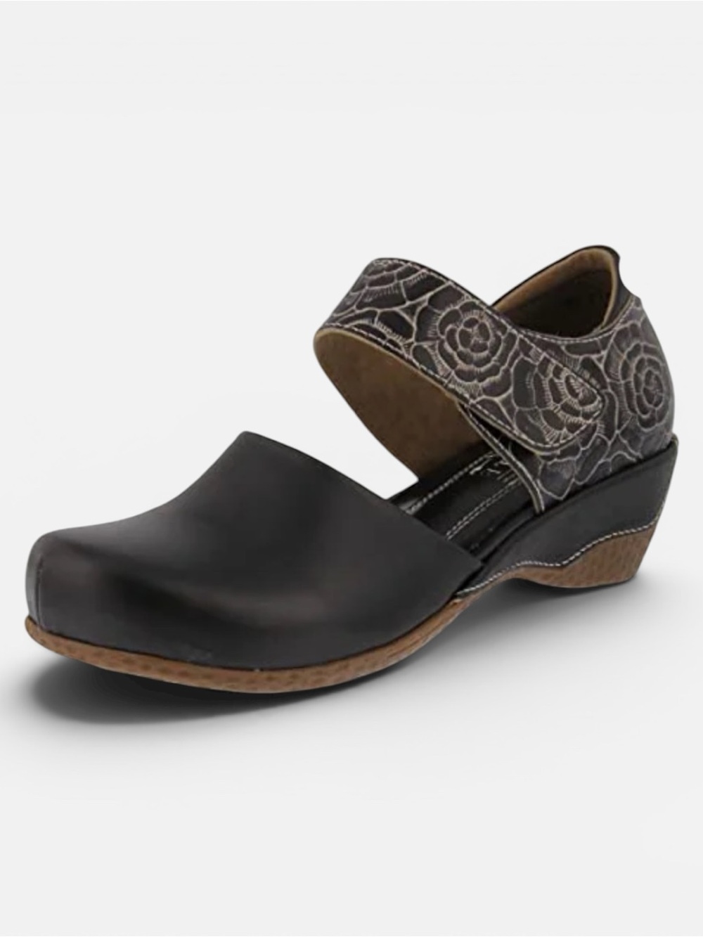 L'Artiste Mary Jane Shoes Womens EU 39/US 8.5 Black Leather Gloss-Pansy Tooled